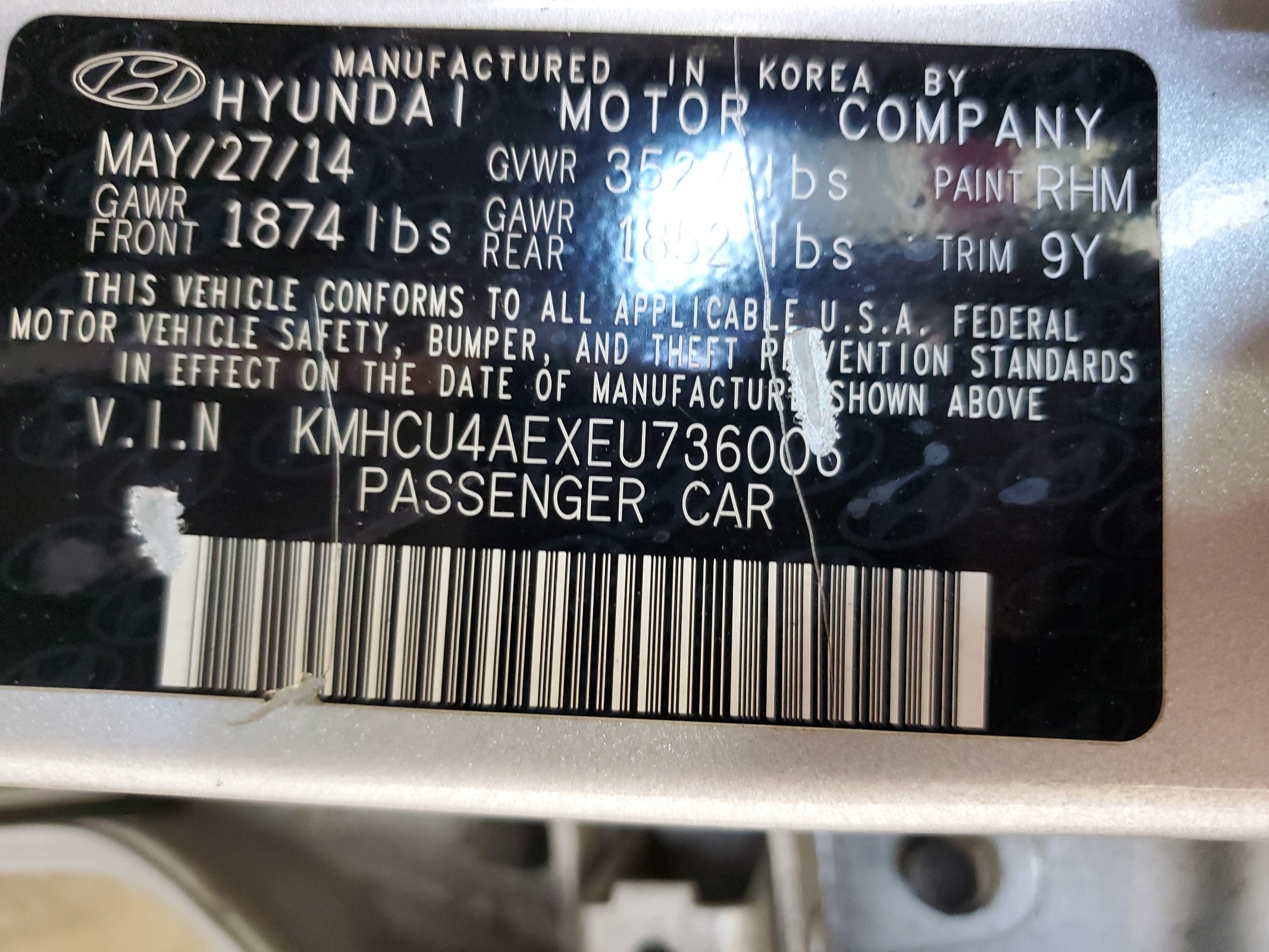 KMHCU4AEXEU736006 2014 Hyundai Accent Gls