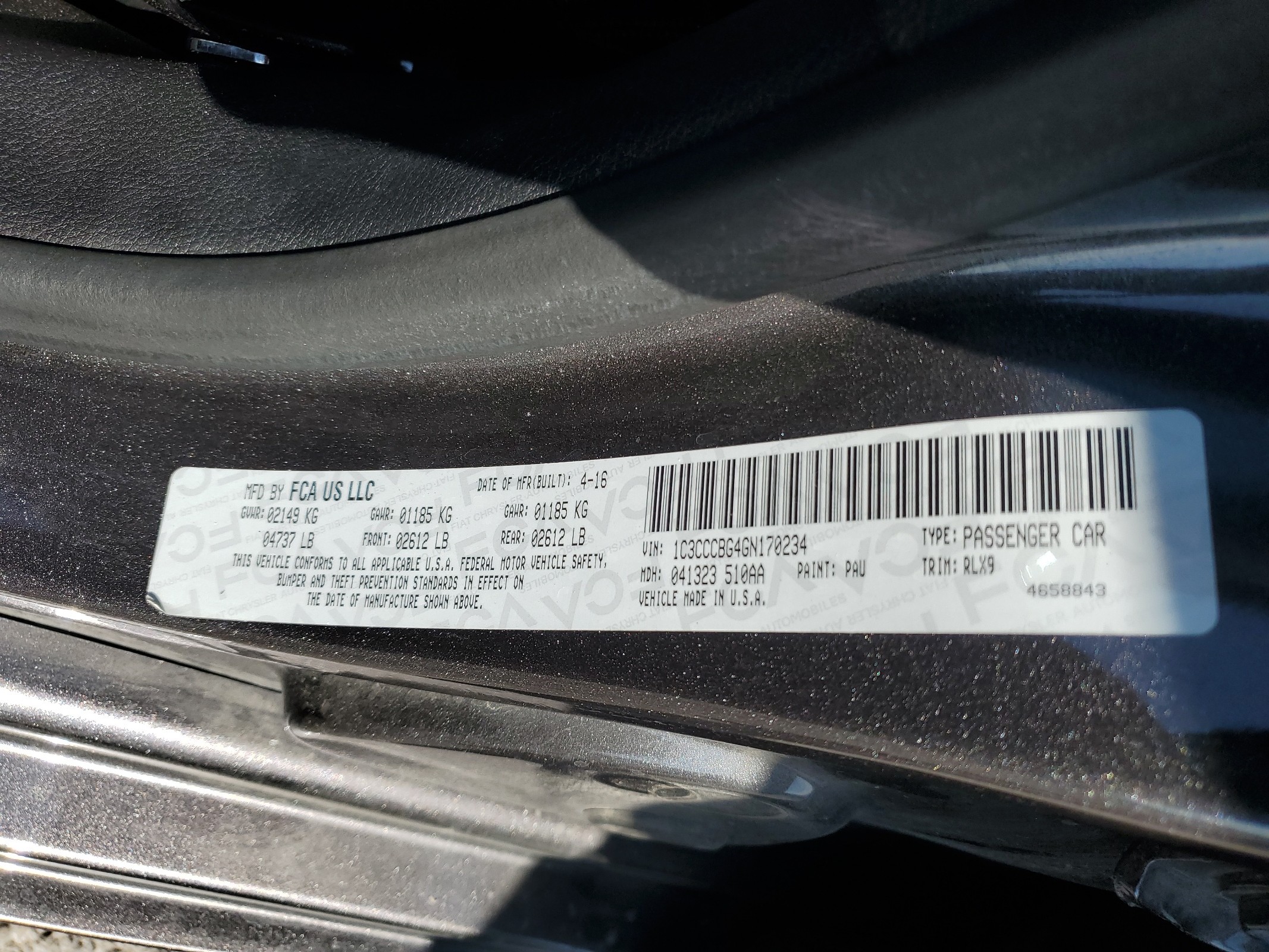 1C3CCCBG4GN170234 2016 Chrysler 200 S