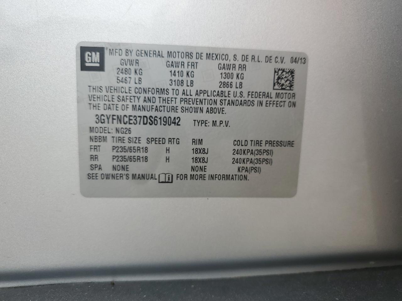 2013 Cadillac Srx Luxury Collection VIN: 3GYFNCE37DS619042 Lot: 64160554