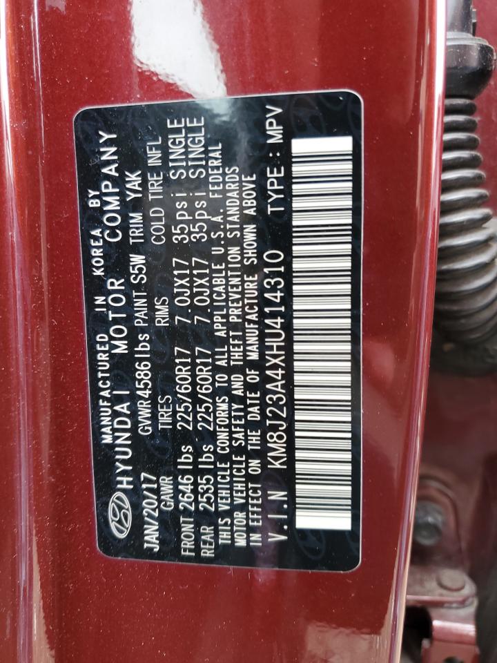 2017 Hyundai Tucson Se VIN: KM8J23A4XHU414310 Lot: 62091474