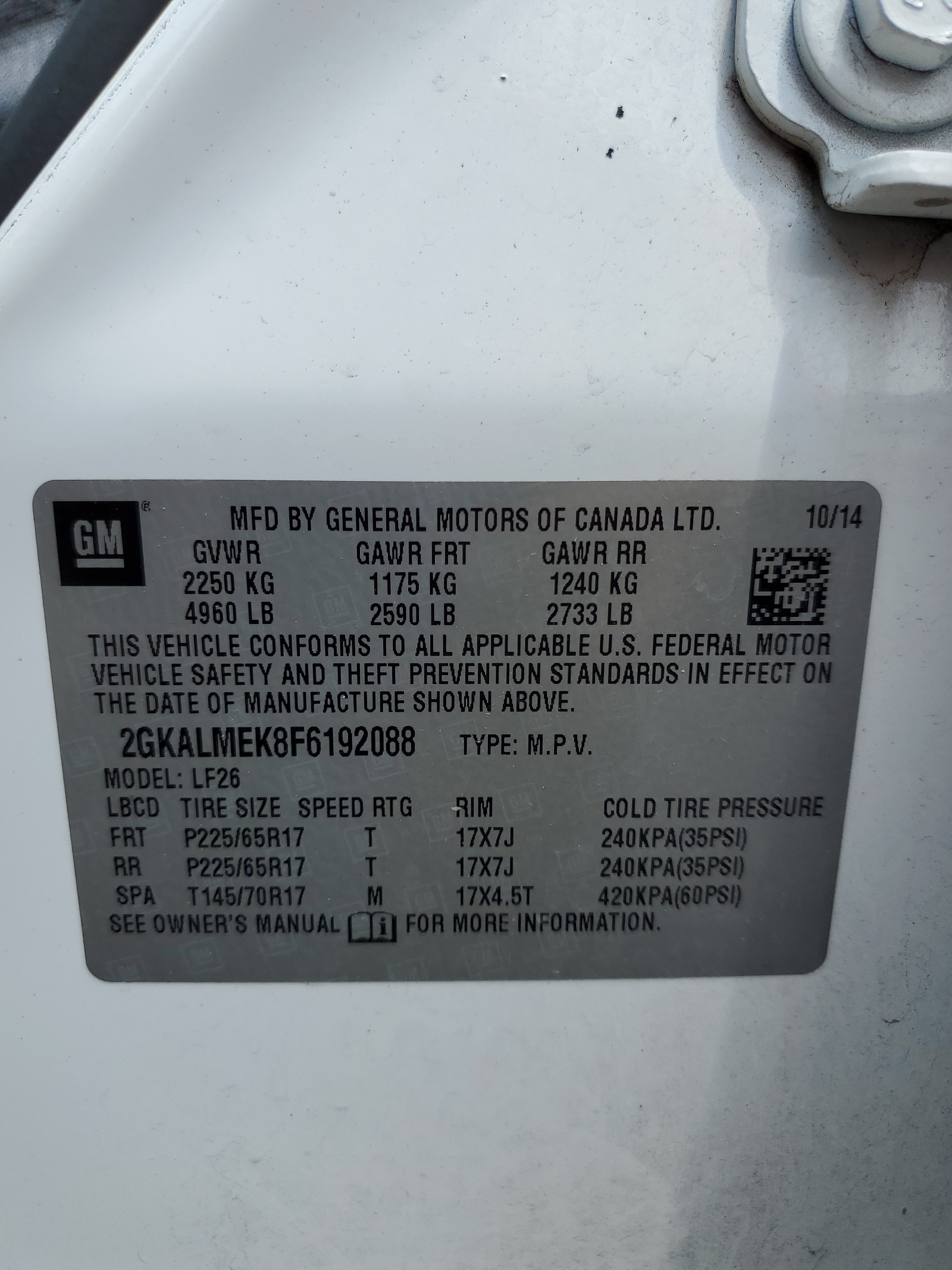 2GKALMEK8F6192088 2015 GMC Terrain Sle