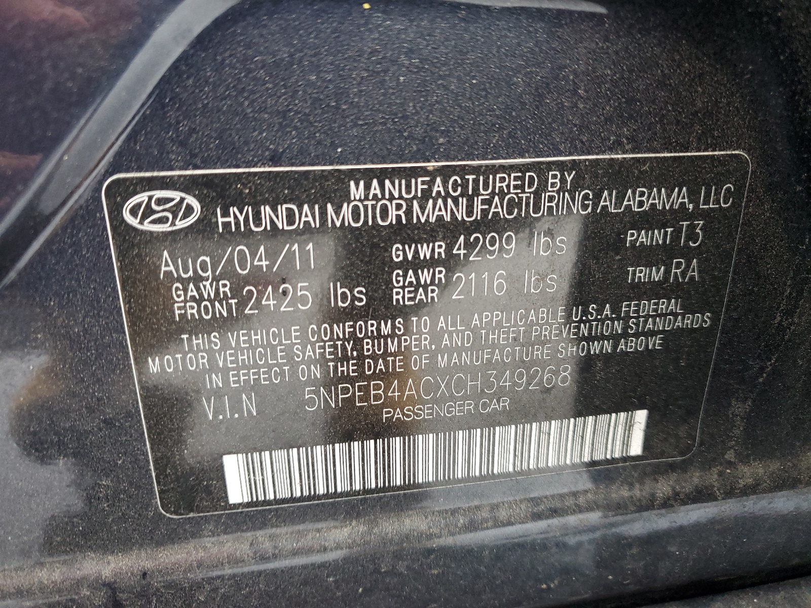 5NPEB4ACXCH349268 2012 Hyundai Sonata Gls