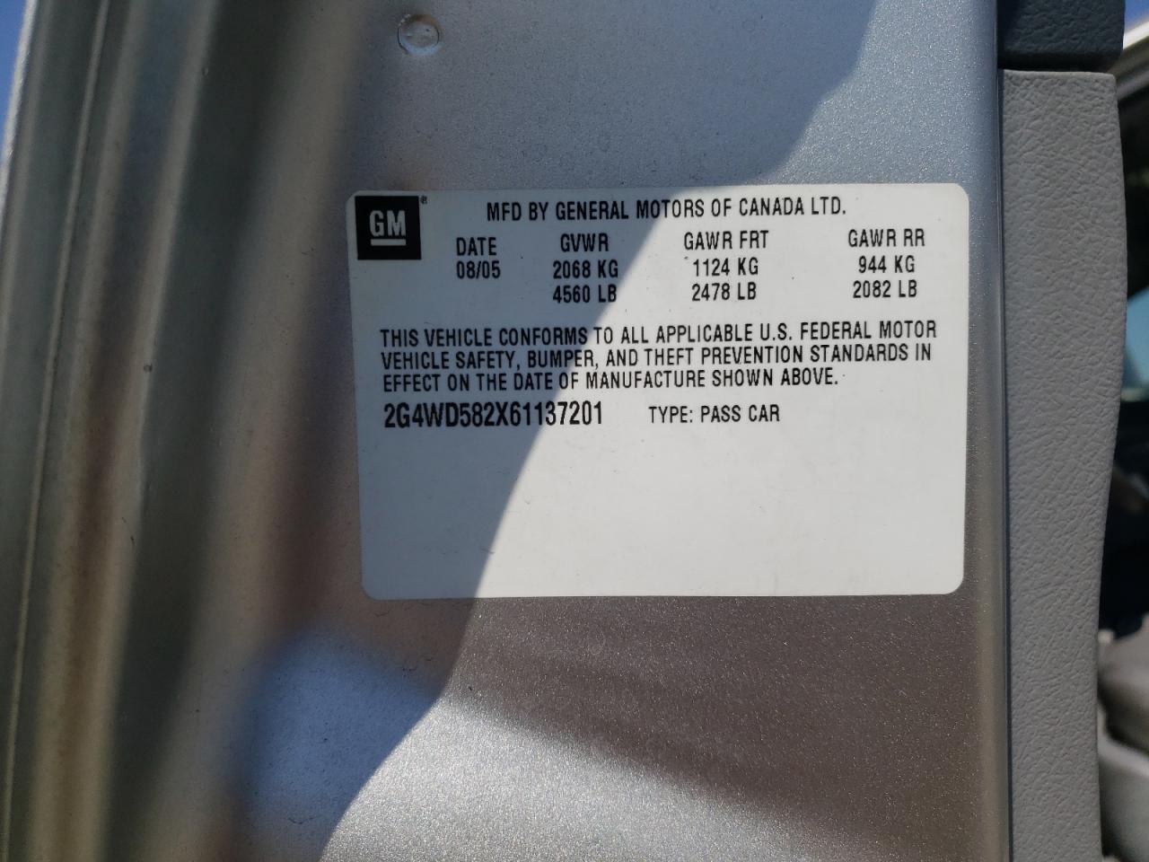 2006 Buick Lacrosse Cxl VIN: 2G4WD582X61137201 Lot: 62905344