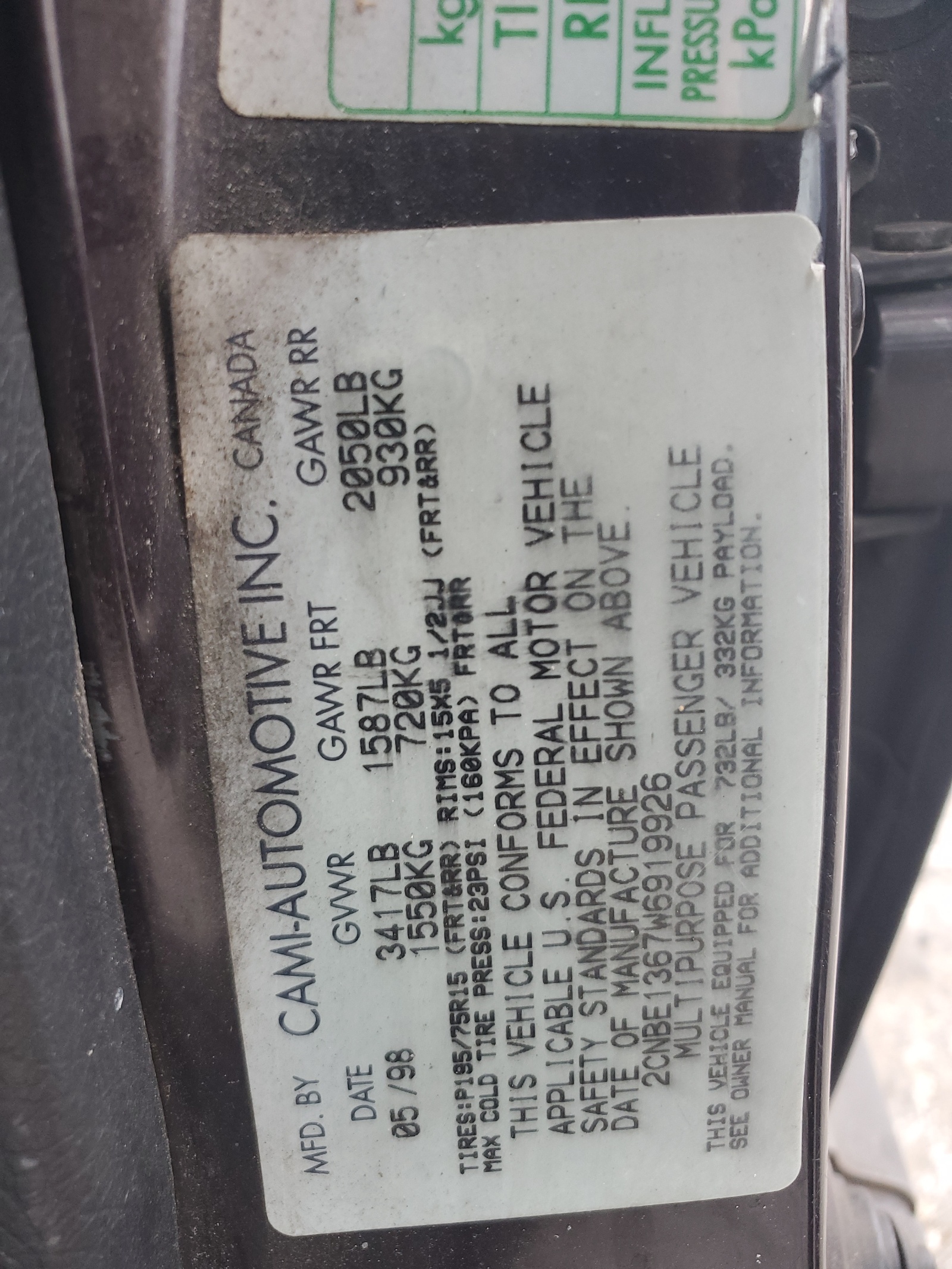 2CNBE1367W6919926 1998 Chevrolet Tracker