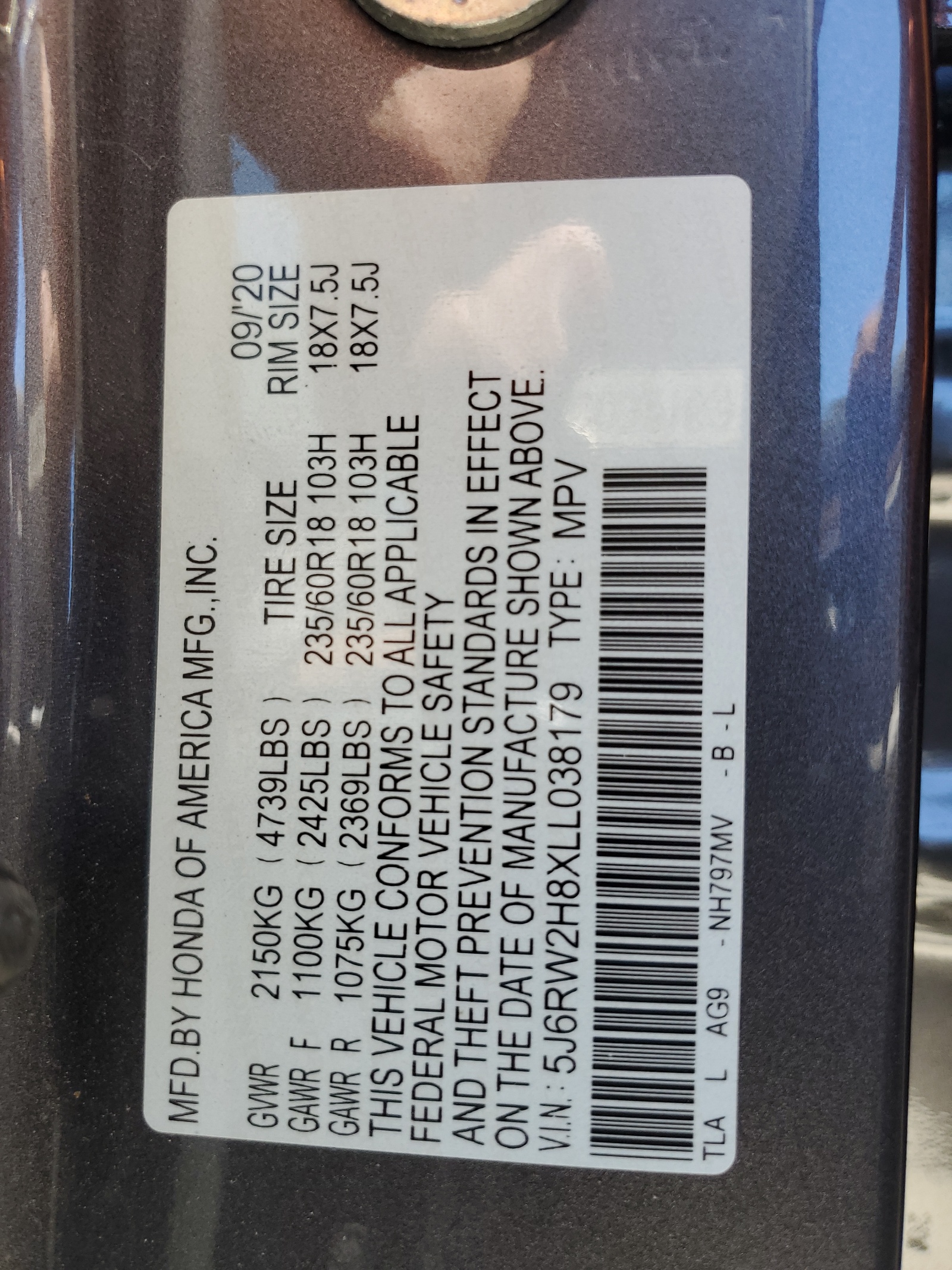 5J6RW2H8XLL038179 2020 Honda Cr-V Exl