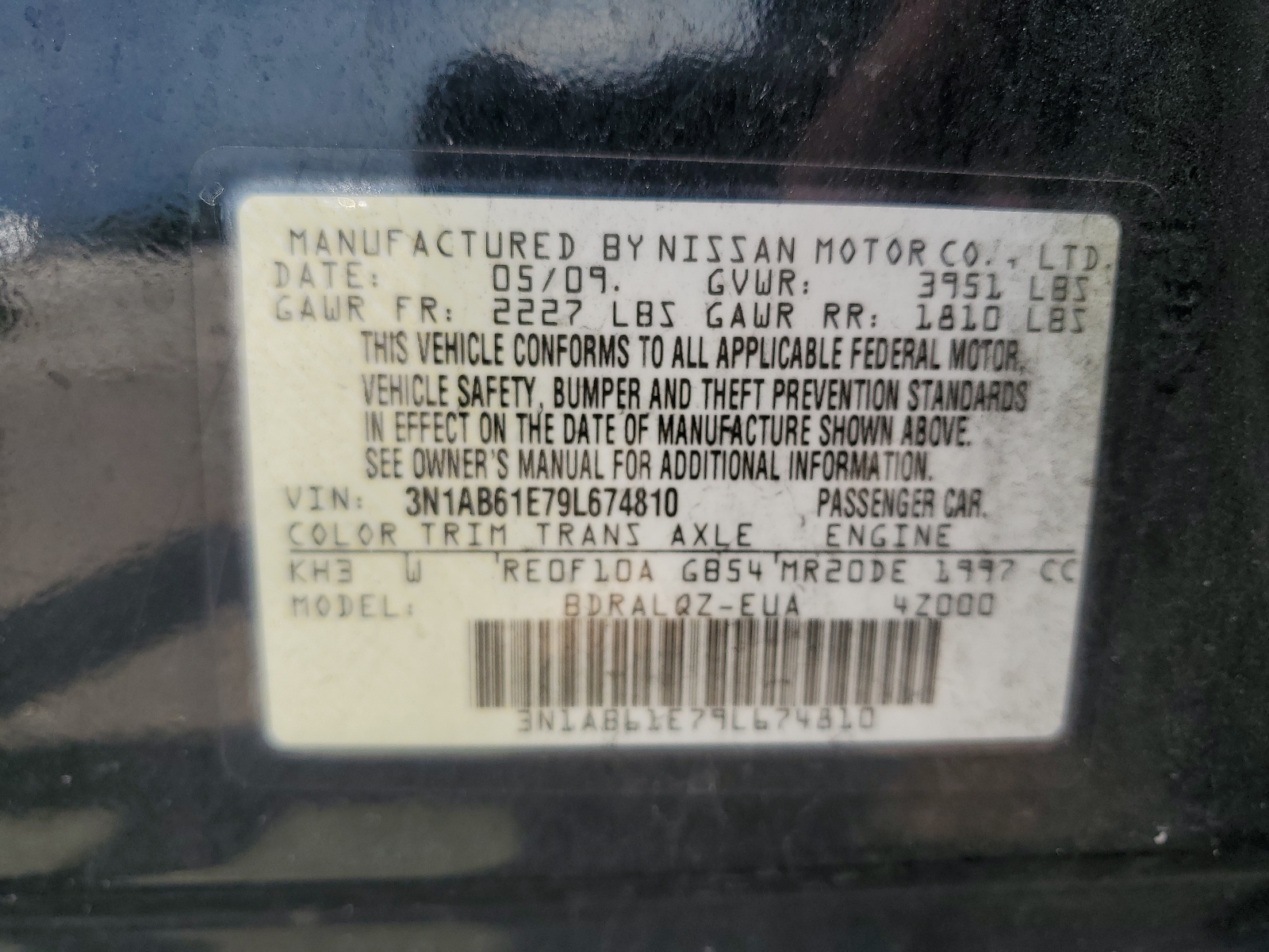 3N1AB61E79L674810 2009 Nissan Sentra 2.0