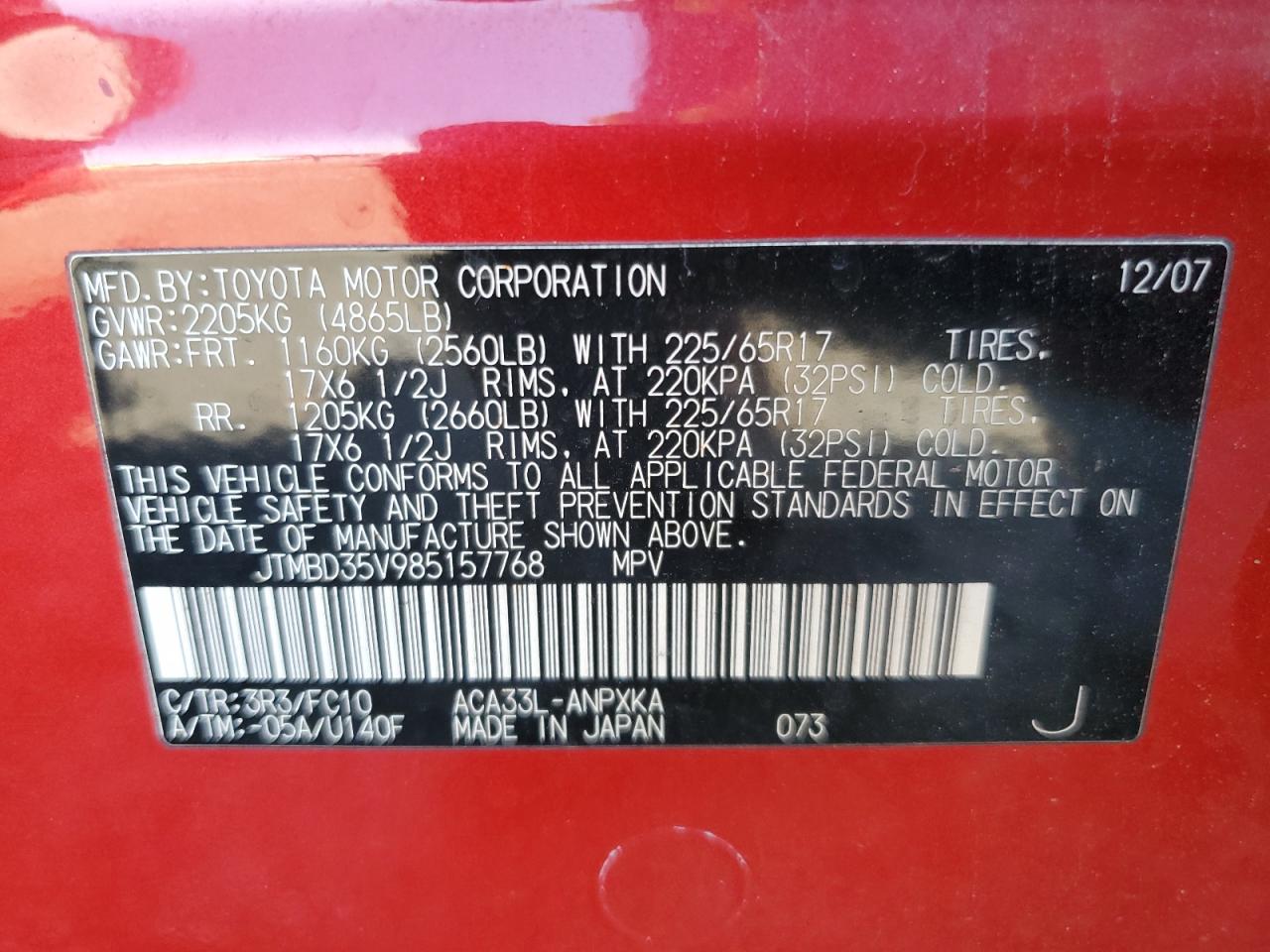 2008 Toyota Rav4 VIN: JTMBD35V985157768 Lot: 61381564