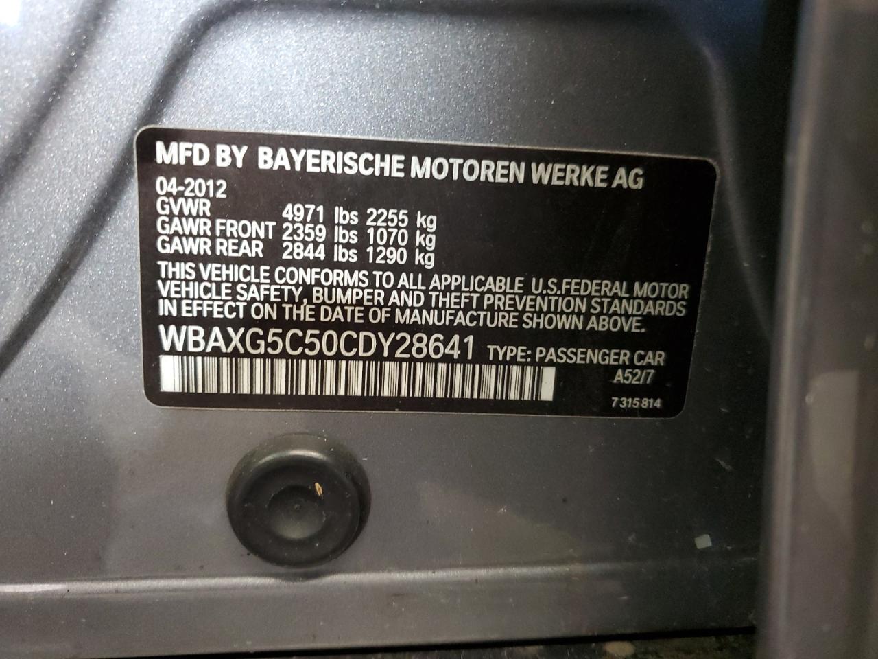 2012 BMW 528 I VIN: WBAXG5C50CDY28641 Lot: 64673034