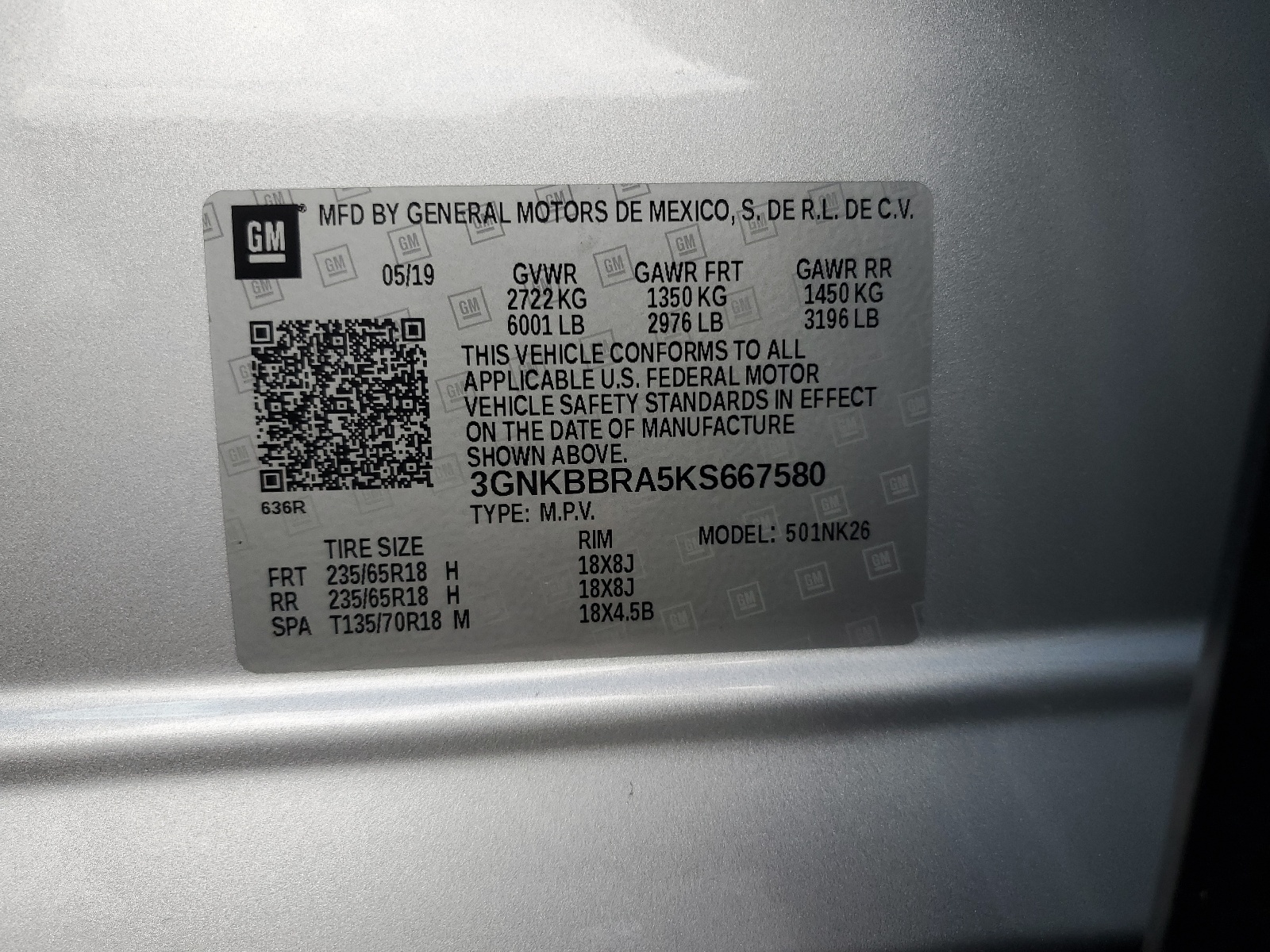 3GNKBBRA5KS667580 2019 Chevrolet Blazer 1Lt