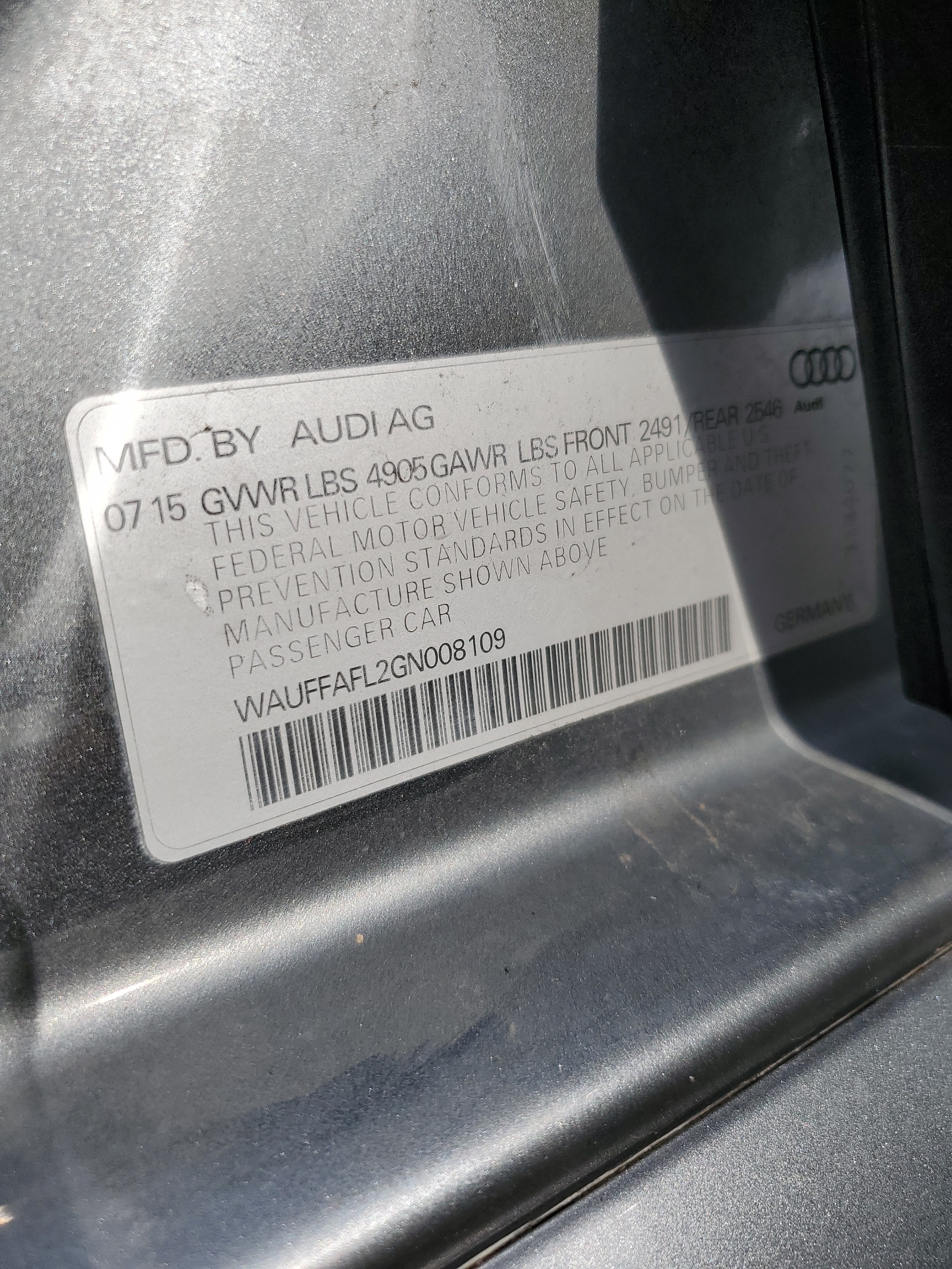 WAUFFAFL2GN008109 2016 Audi A4 Premium Plus S-Line