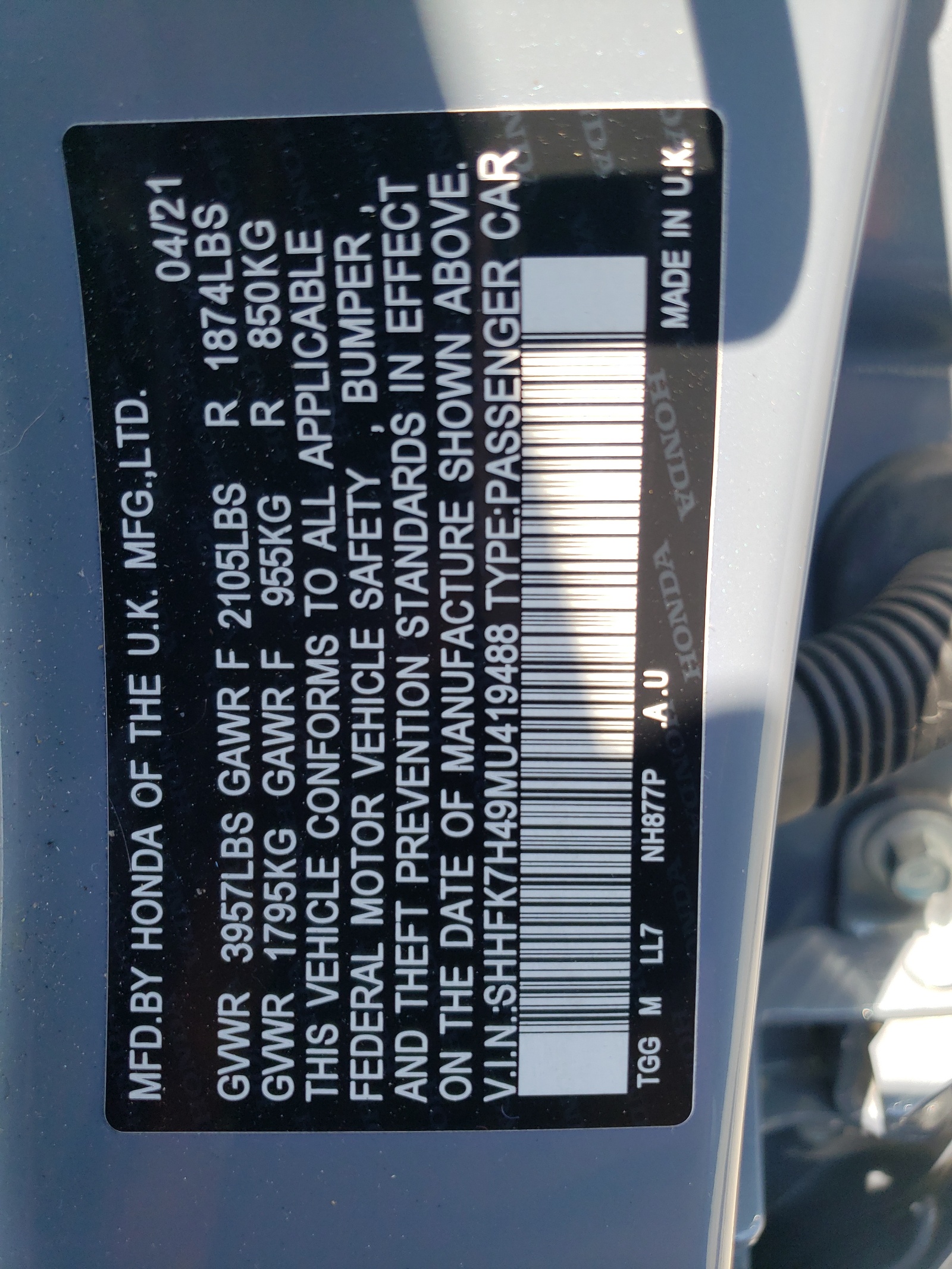 SHHFK7H49MU419488 2021 Honda Civic Sport SHHFK7H49MU419488 2021 Honda Civic Sport