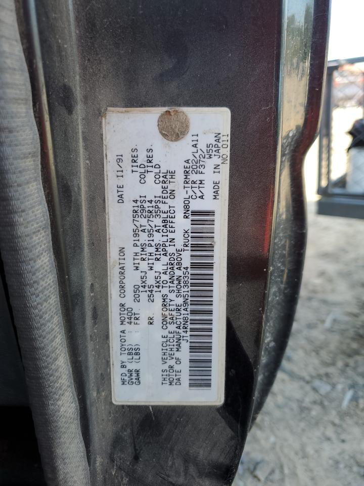 1992 Toyota Pickup 1/2 Ton Short Wheelbase VIN: JT4RN81A9N5138354 Lot: 64821934