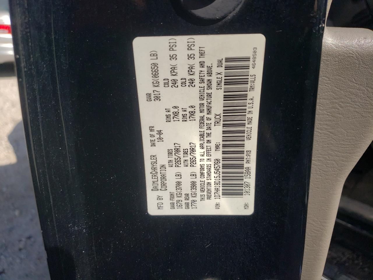 2005 Dodge Ram 1500 Slt/Laramie VIN: 1D7HA18D15J545760 Lot: 65081554