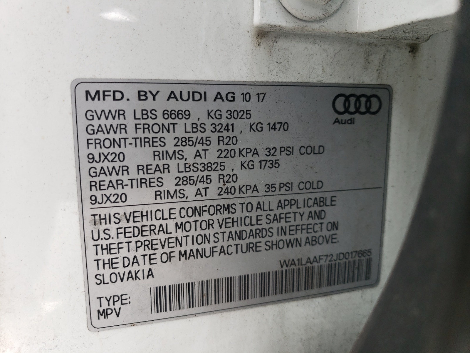 WA1LAAF72JD017665 2018 Audi Q7 Premium Plus