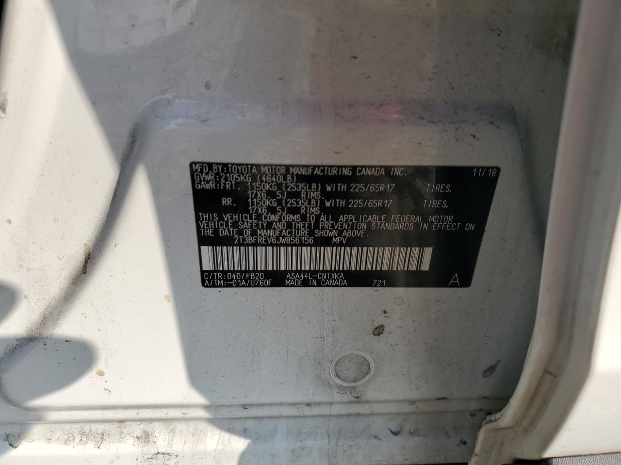 2018 Toyota Rav4 Le VIN: 2T3BFREV6JW856156 Lot: 64246074