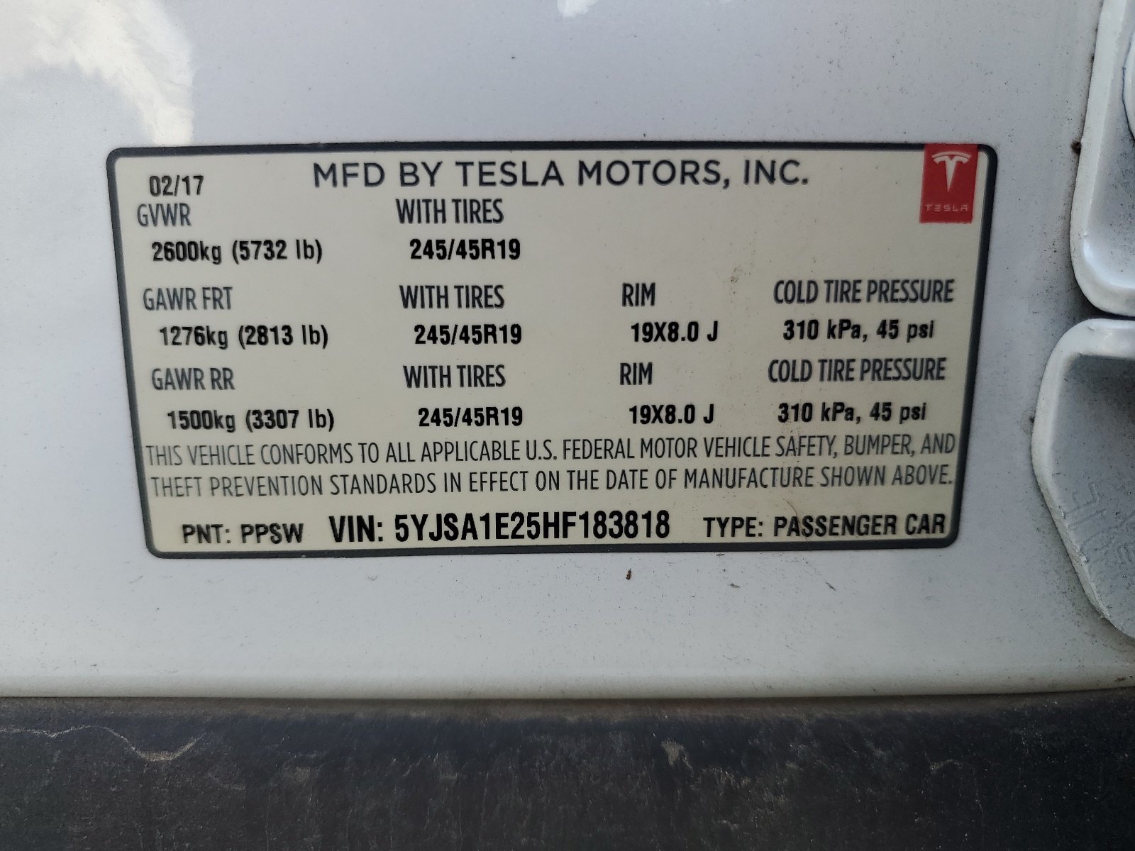 5YJSA1E25HF183818 2017 Tesla Model S