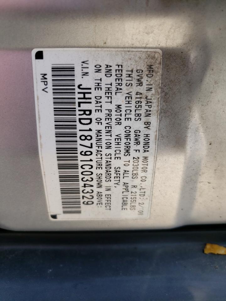 2001 Honda Cr-V Se VIN: JHLRD18791C034329 Lot: 63392674