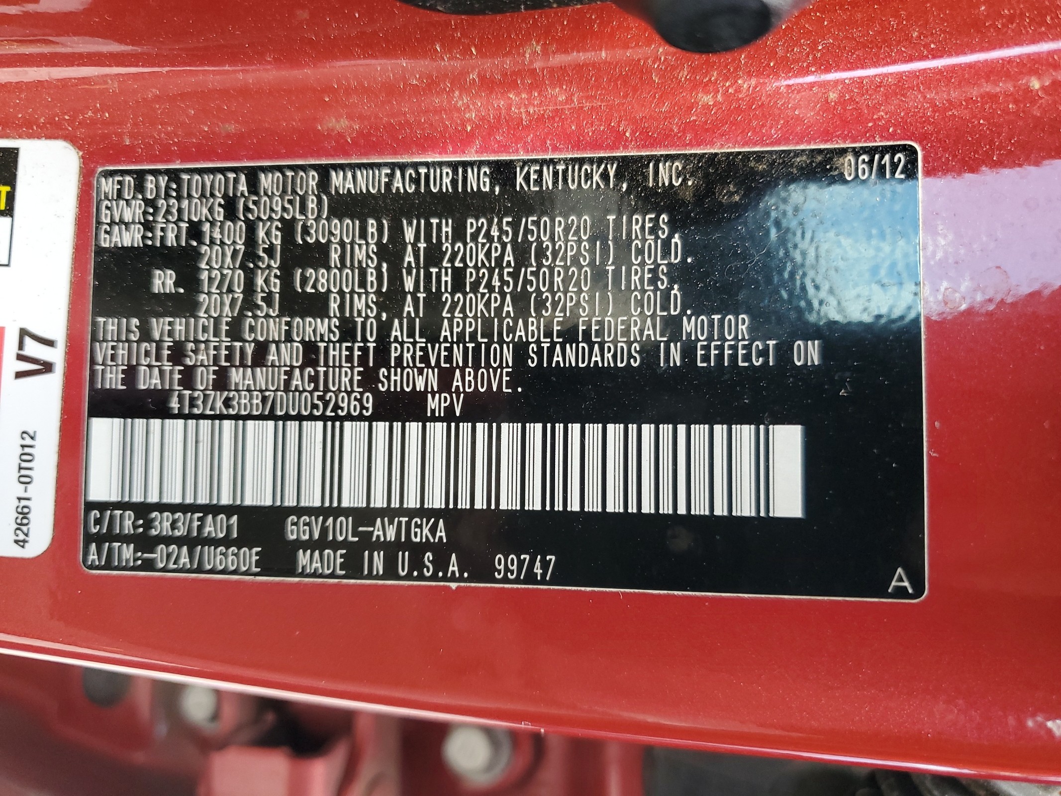 4T3ZK3BB7DU052969 2013 Toyota Venza Le