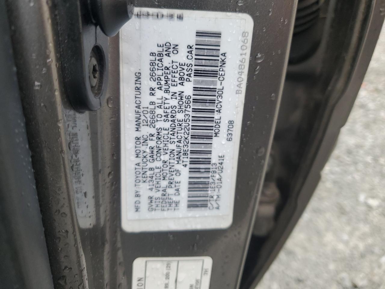 4T1BE32K22U537566 2002 Toyota Camry Le