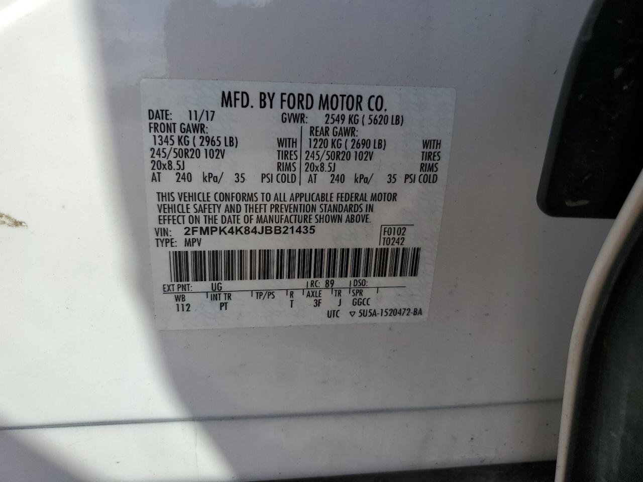 2018 Ford Edge Titanium VIN: 2FMPK4K84JBB21435 Lot: 62833054