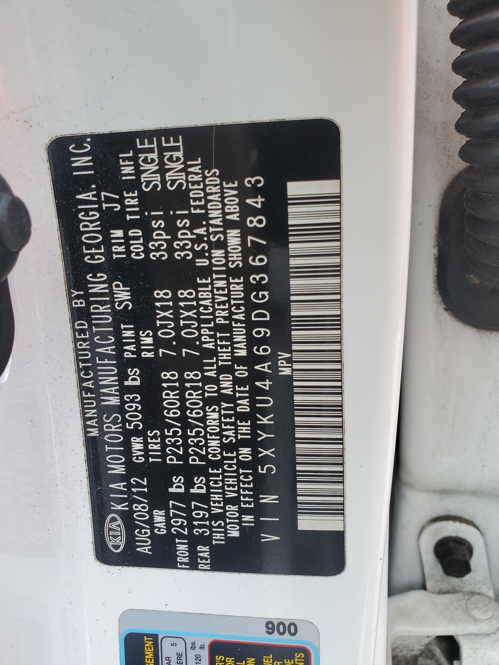 5XYKU4A69DG367843 2013 Kia Sorento Ex