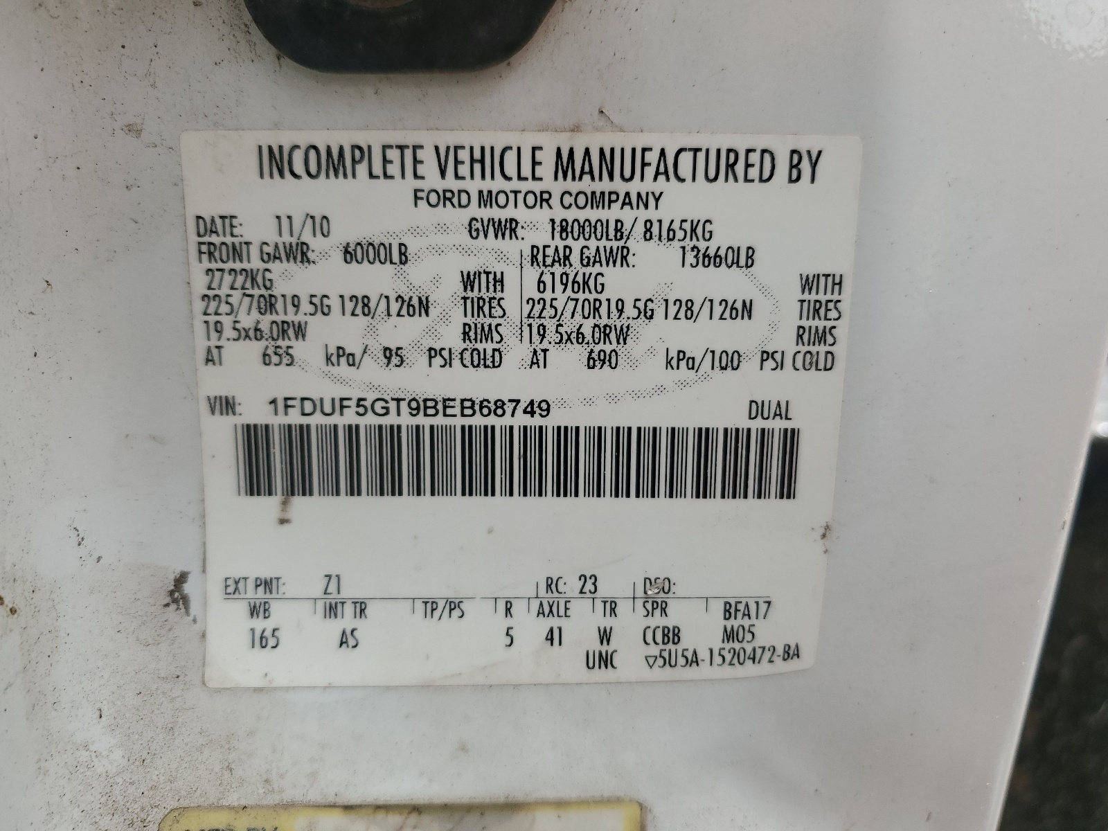 1FDUF5GT9BEB68749 2011 Ford F550 Super Duty