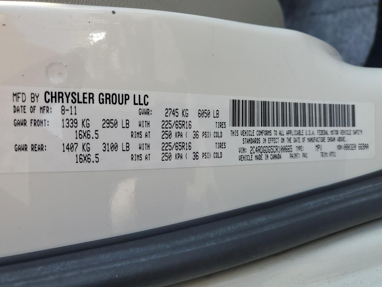 2012 Dodge Grand Caravan Crew VIN: 2C4RDGDG5CR100665 Lot: 68156495