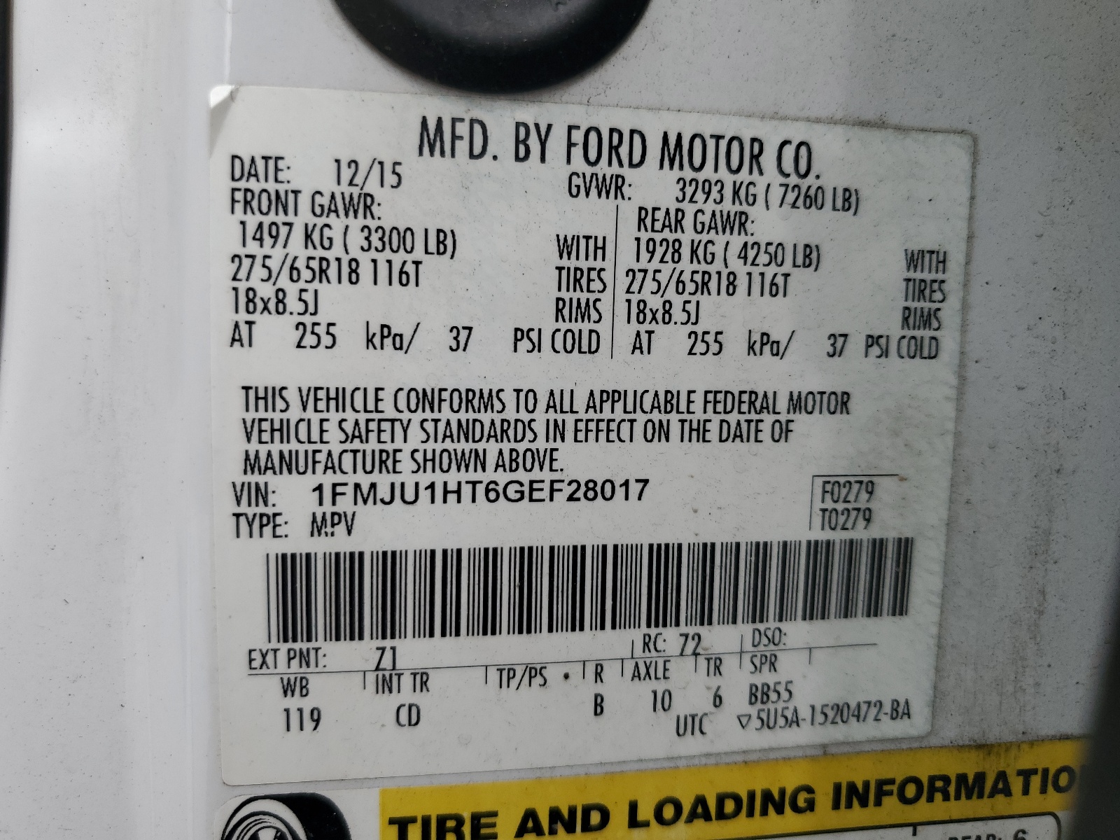 1FMJU1HT6GEF28017 2016 Ford Expedition Xlt