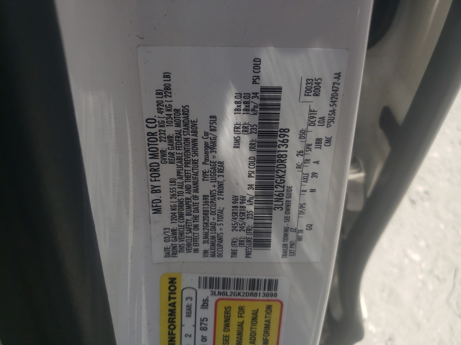 3LN6L2GK2DR813698 2013 Lincoln Mkz