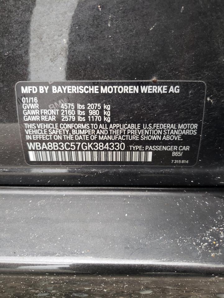2016 BMW 340 I VIN: WBA8B3C57GK384330 Lot: 64747424