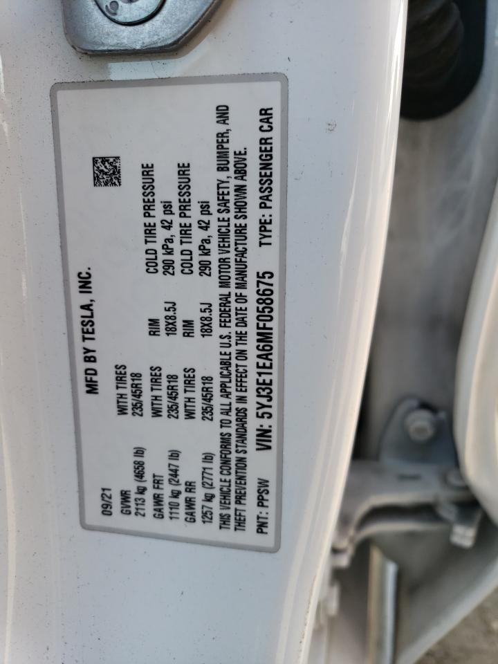 5YJ3E1EA6MF058675 2021 Tesla Model 3