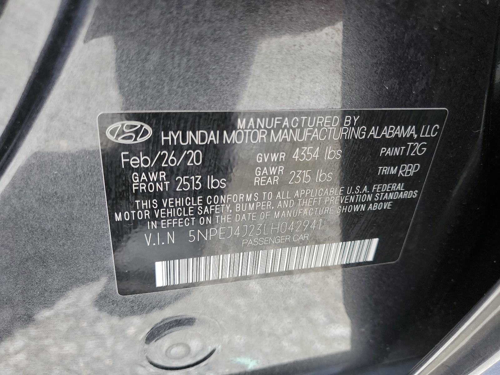 5NPEJ4J23LH042941 2020 Hyundai Sonata Sel Plus