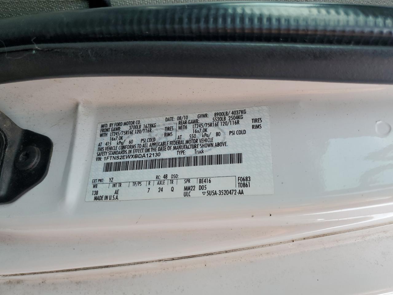 2011 Ford Econoline E250 Van VIN: 1FTNS2EWXBDA12130 Lot: 65334234