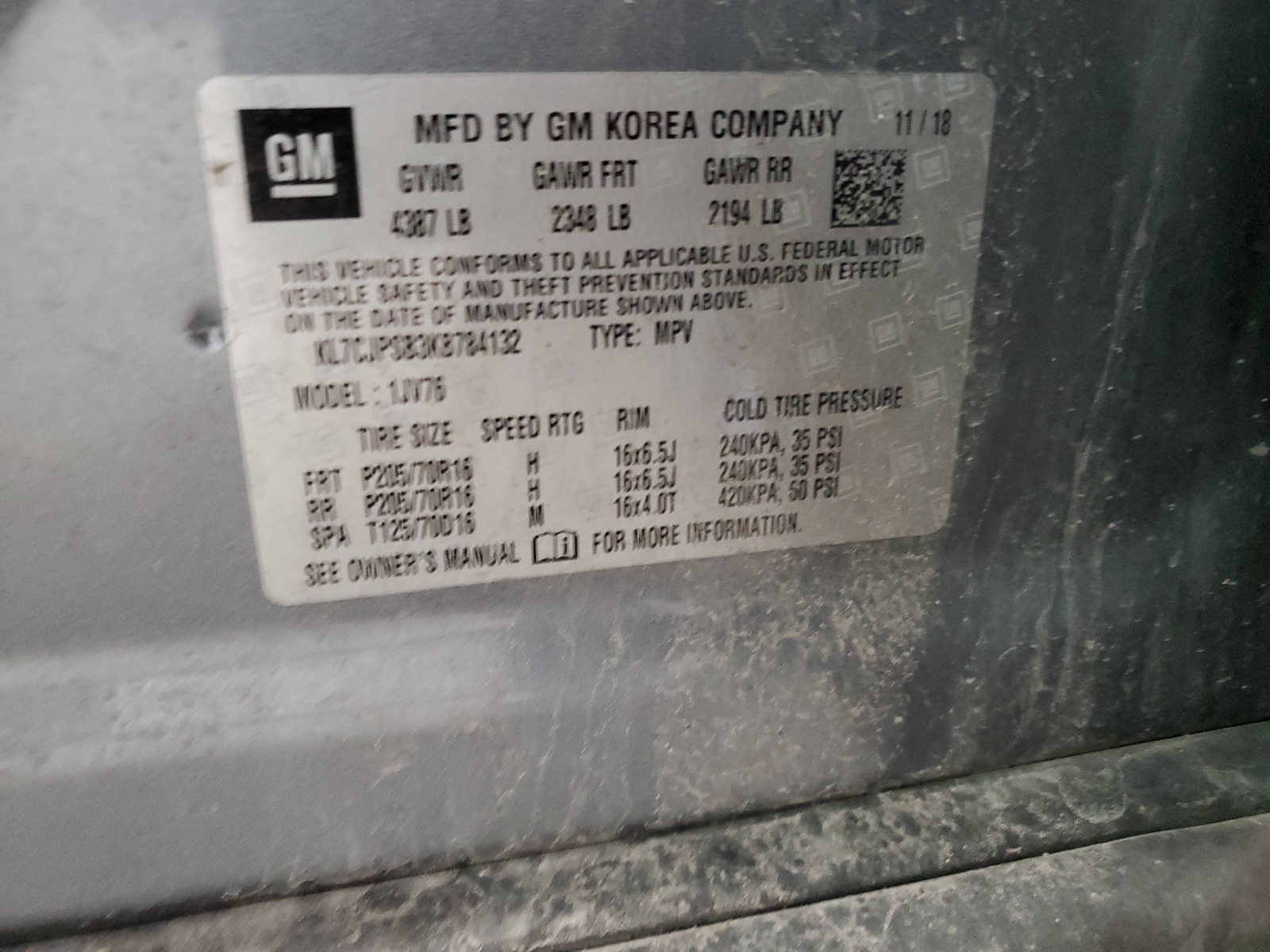 KL7CJPSB3KB784132 2019 Chevrolet Trax 1Lt