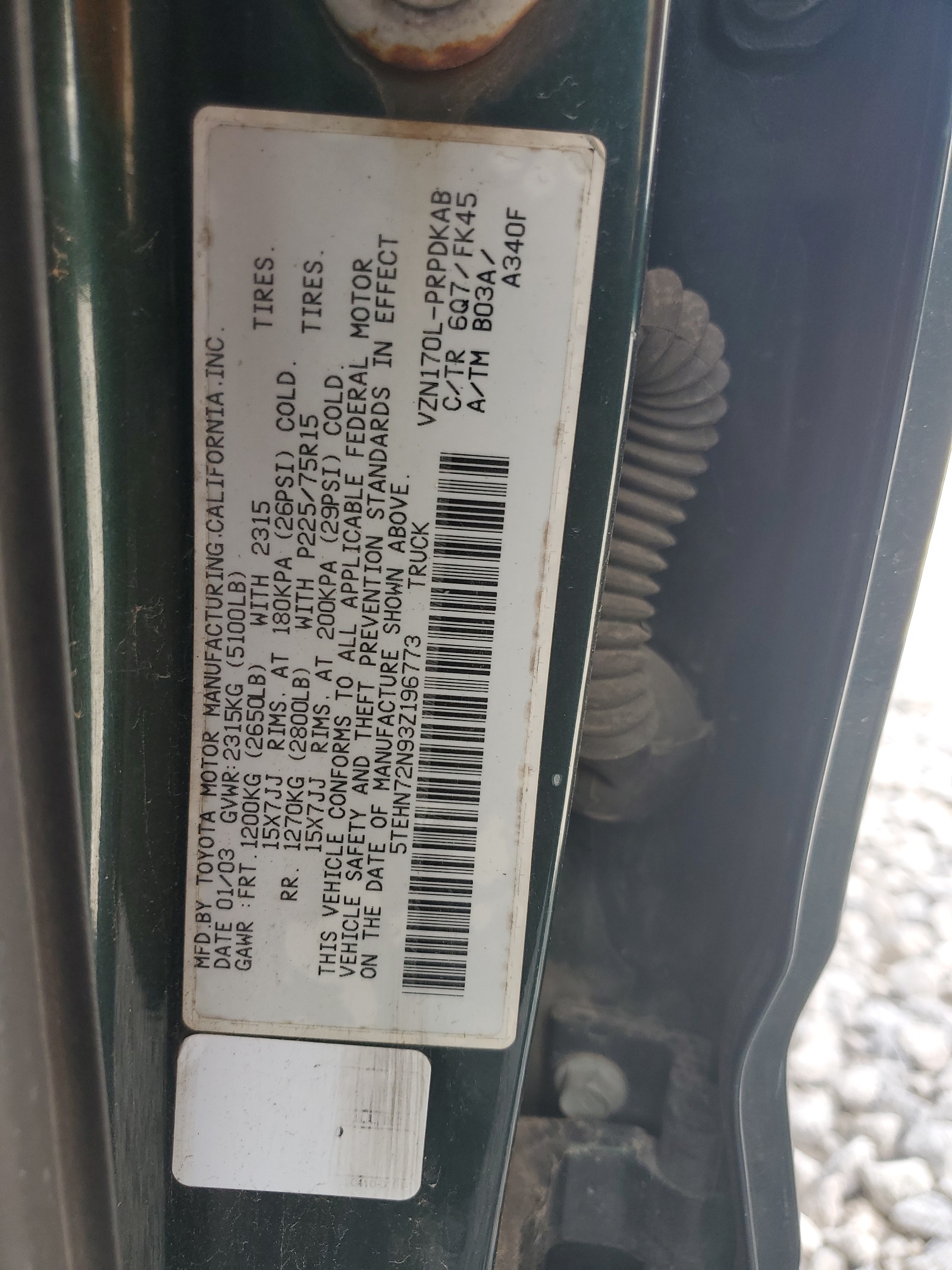 5TEHN72N93Z196773 2003 Toyota Tacoma Double Cab