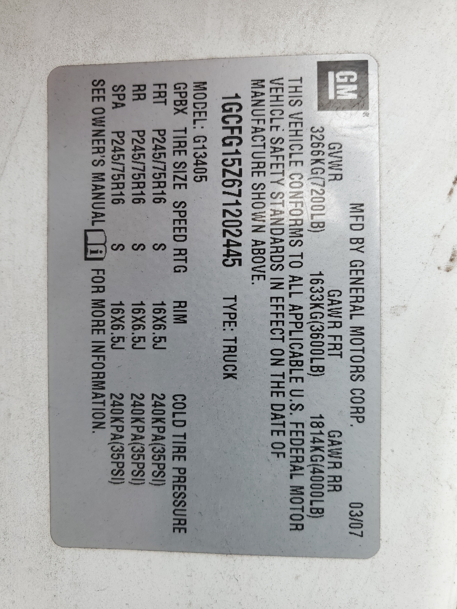 1GCFG15Z671202445 2007 Chevrolet Express G1500