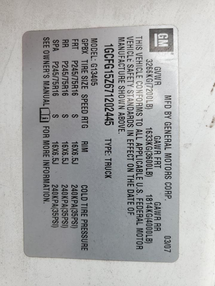 2007 Chevrolet Express G1500 VIN: 1GCFG15Z671202445 Lot: 65424444