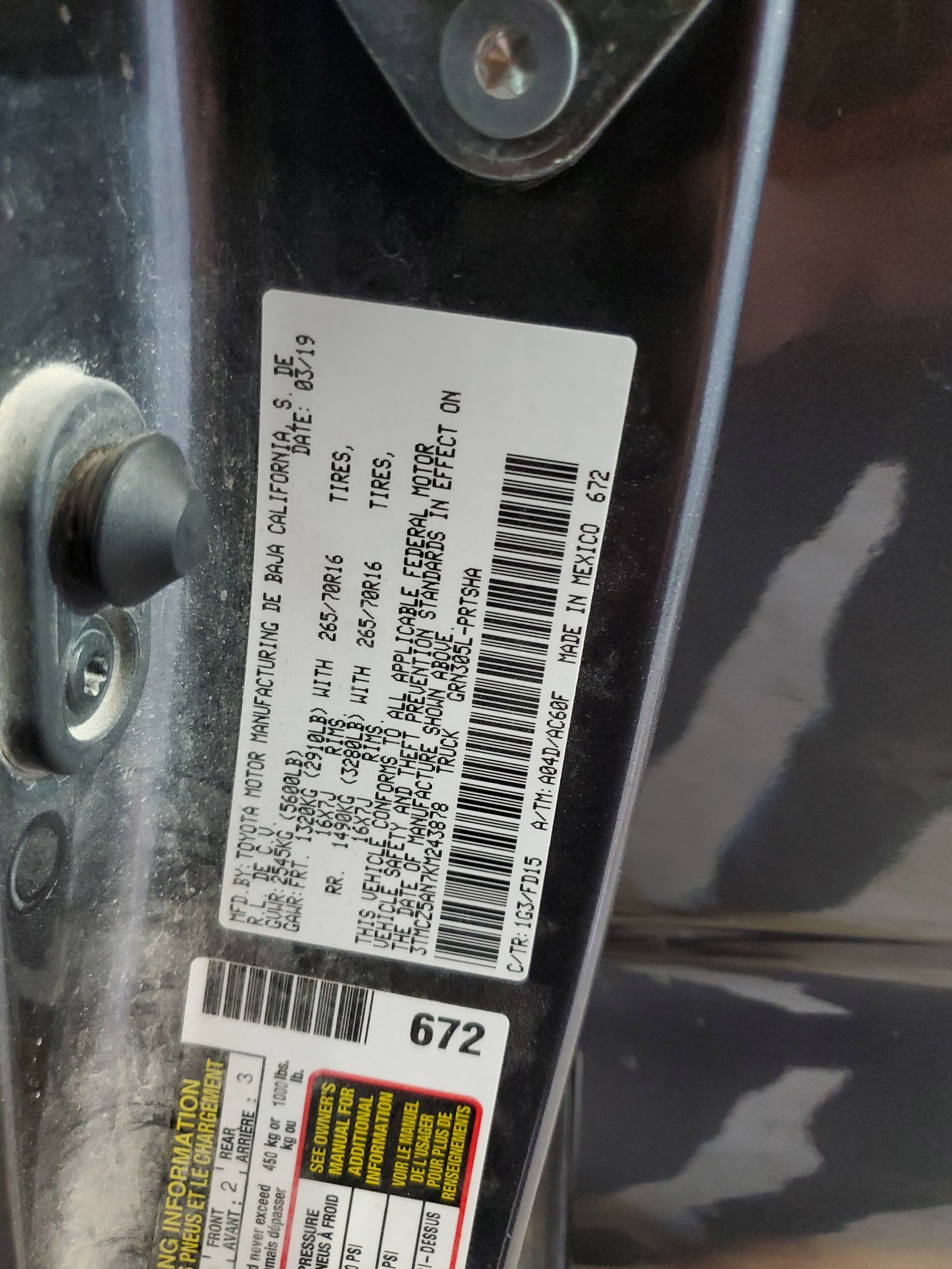 3TMCZ5AN7KM243878 2019 Toyota Tacoma Double Cab