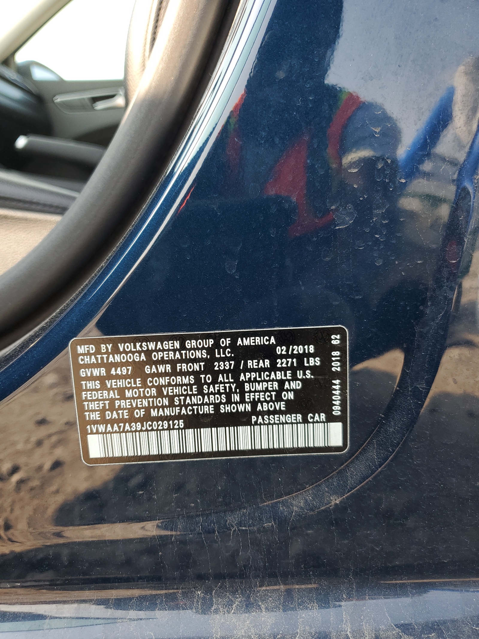 1VWAA7A39JC029125 2018 Volkswagen Passat S