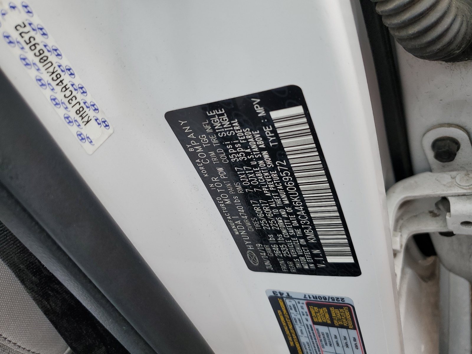 KM8J3CA46KU069572 2019 Hyundai Tucson Limited