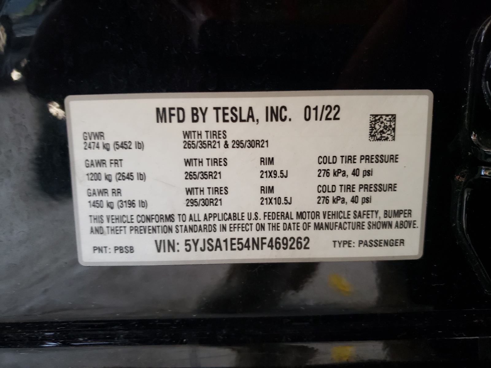 5YJSA1E54NF469262 2022 Tesla Model S