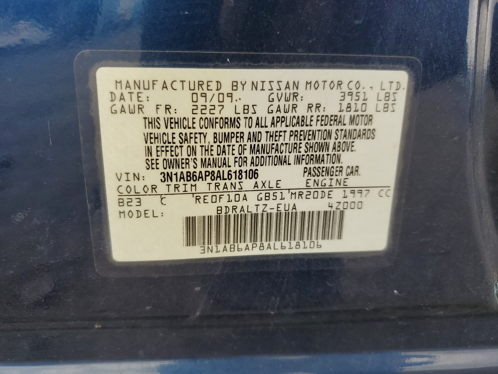 3N1AB6AP8AL618106 2010 Nissan Sentra 2.0