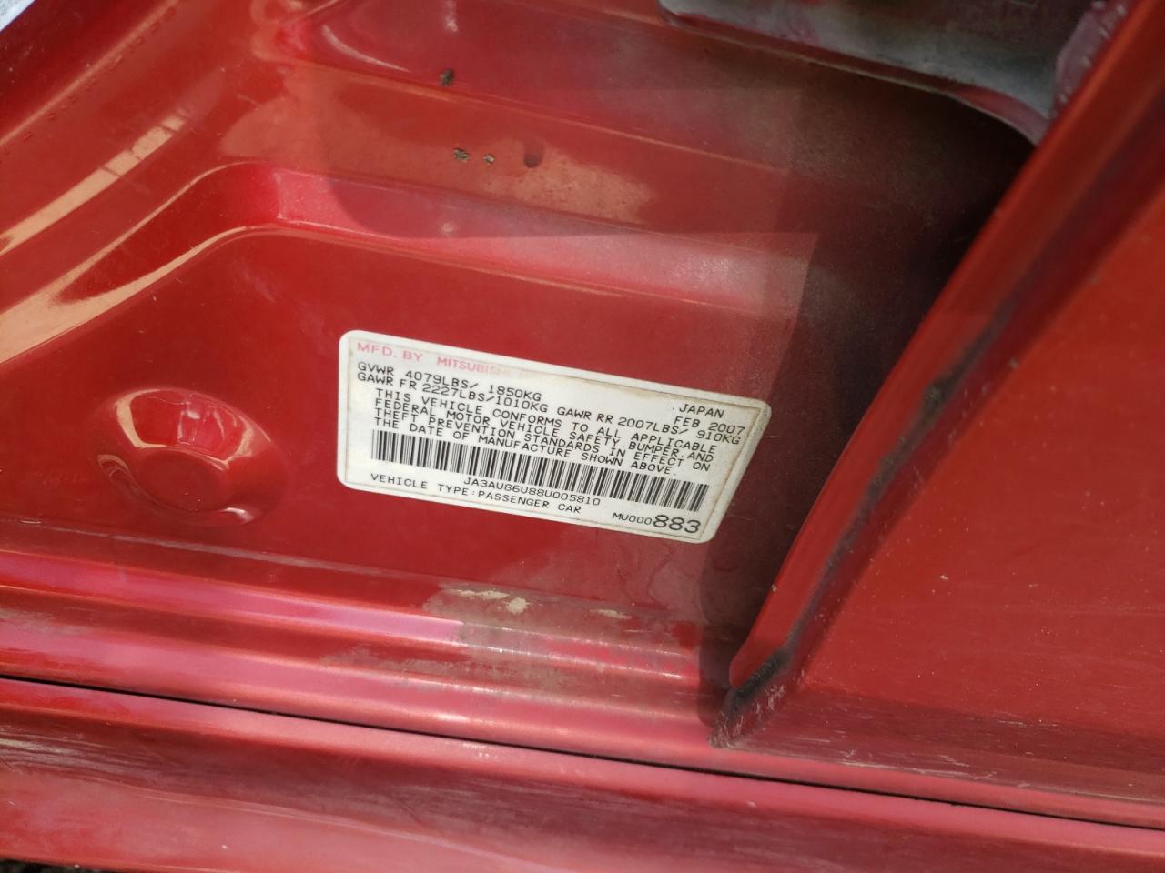 2008 Mitsubishi Lancer Gts VIN: JA3AU86U88U005810 Lot: 64300404