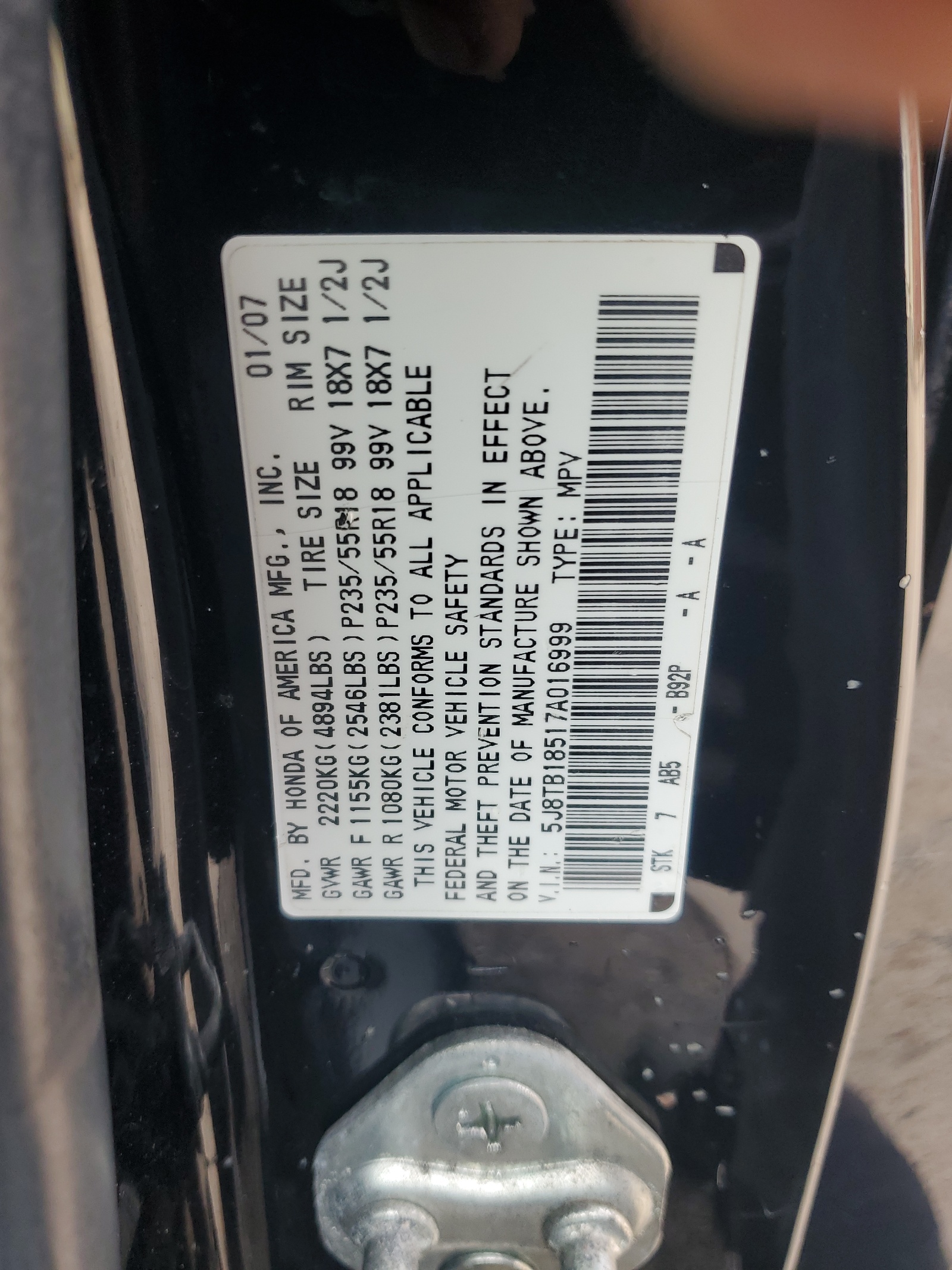 5J8TB18517A016999 2007 Acura Rdx Technology