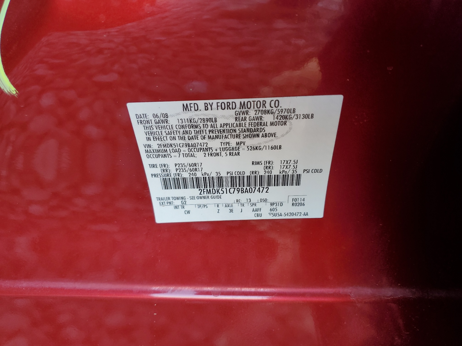 2FMDK51C79BA07472 2009 Ford Flex Se