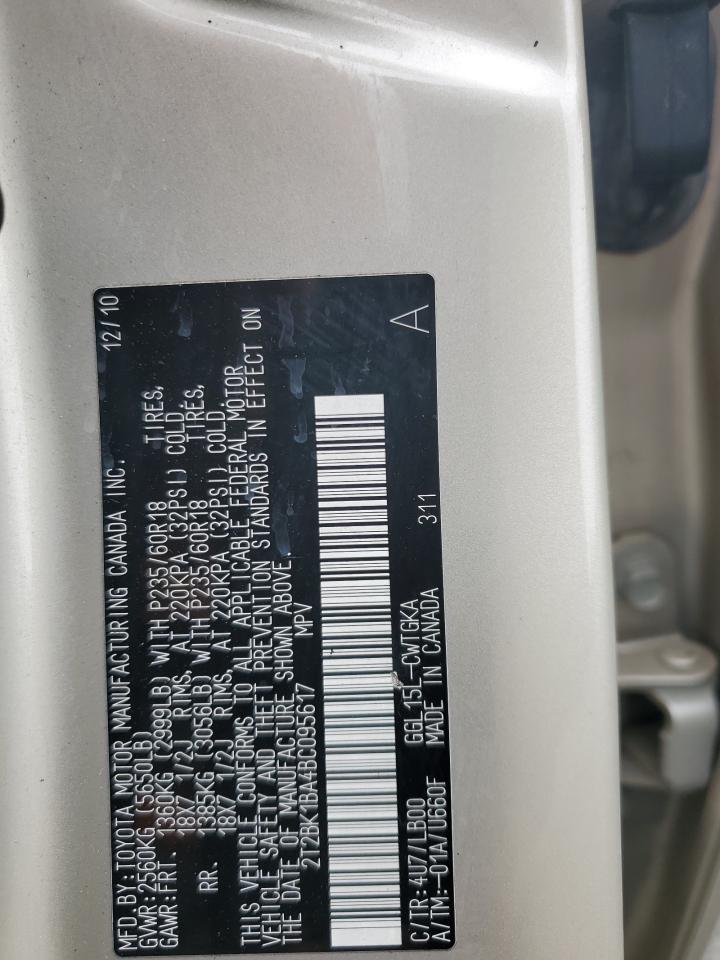 2011 Lexus Rx 350 VIN: 2T2BK1BA4BC095617 Lot: 65353224