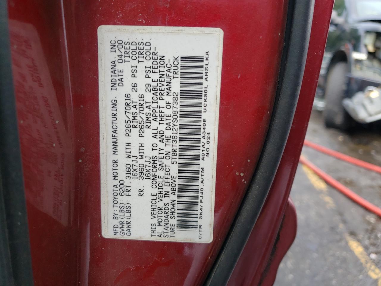 5TBRT3812YS087382 2000 Toyota Tundra Access Cab Limited