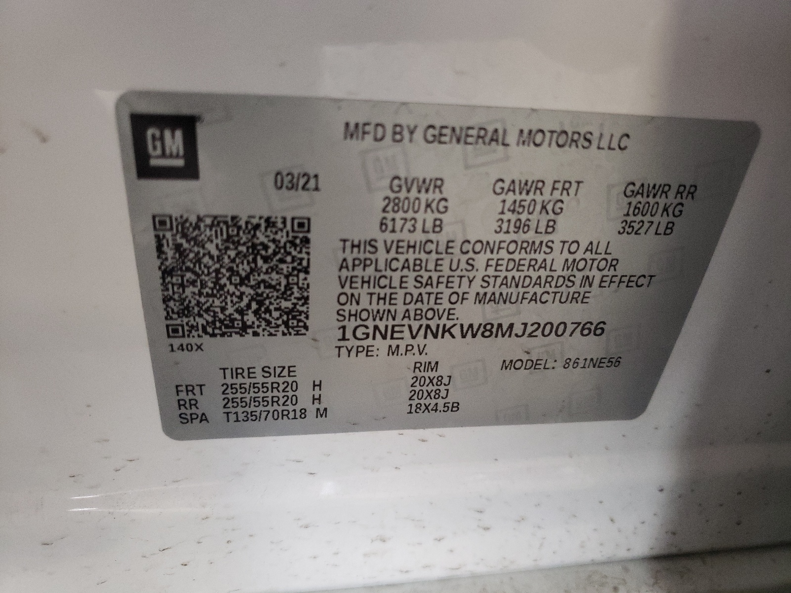 1GNEVNKW8MJ200766 2021 Chevrolet Traverse High Country