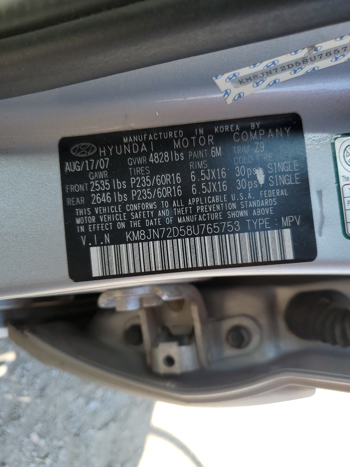 KM8JN72D58U765753 2008 Hyundai Tucson Se