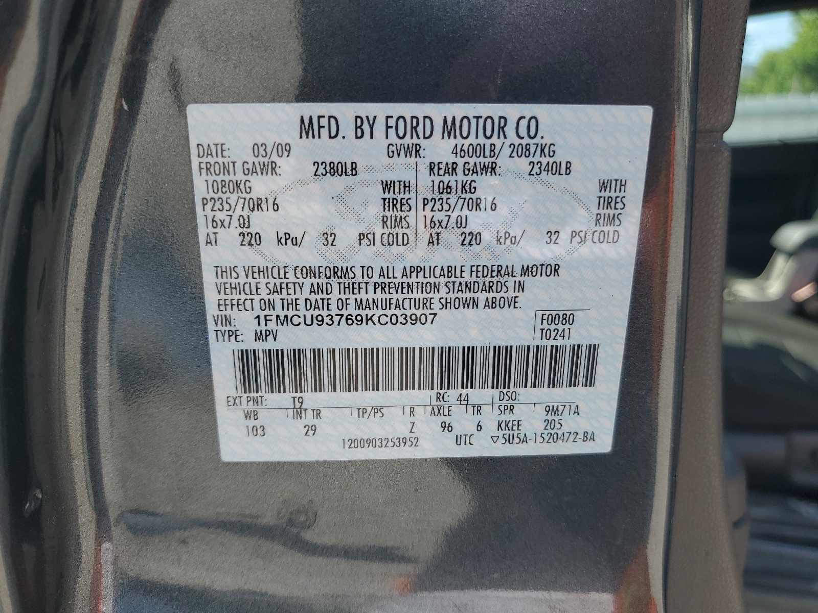 1FMCU93769KC03907 2009 Ford Escape Xlt